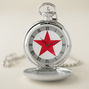 Patriotic Military Army War Red Star Symbol Sign Pocket Watch