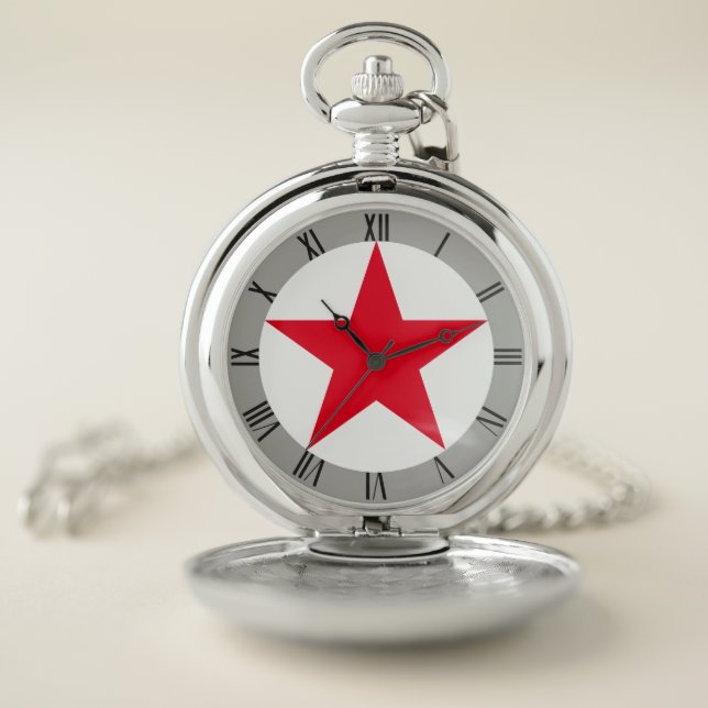 Patriotic Military Army War Red Star Symbol Sign Pocket Watch (Inside)