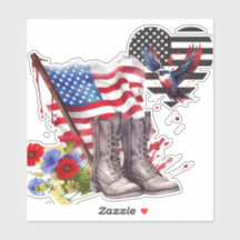 Patriotic Military Boots and Flag Sticker