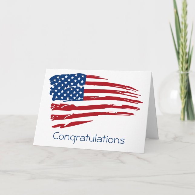 Patriotic Military Congratulations American Flag Card (Front)