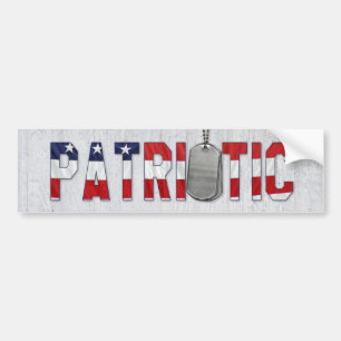 patriotic military dog tags on wood bumper sticker
