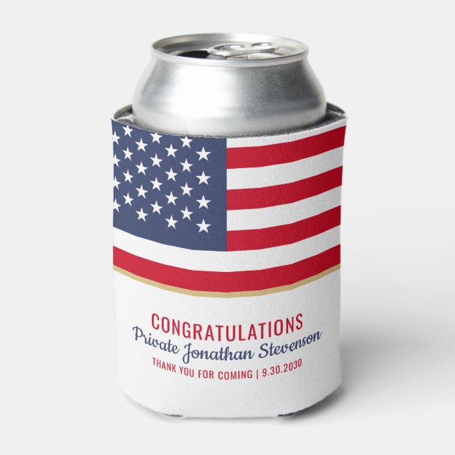Patriotic Military Graduation Army American Flag Can Cooler (Can Front)