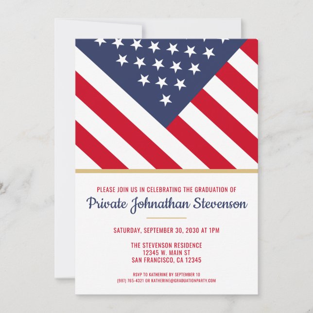 Patriotic Military Graduation Army American Flag Invitation (Front)