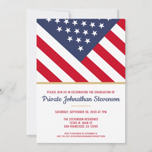 Patriotic Military Graduation Army American Flag Invitation