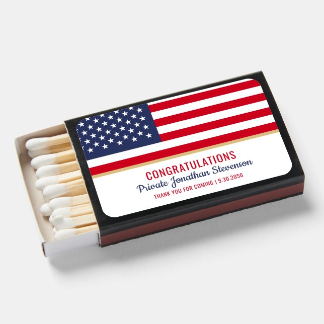 Patriotic Military Graduation Army American Flag Matchboxes (Front Open)