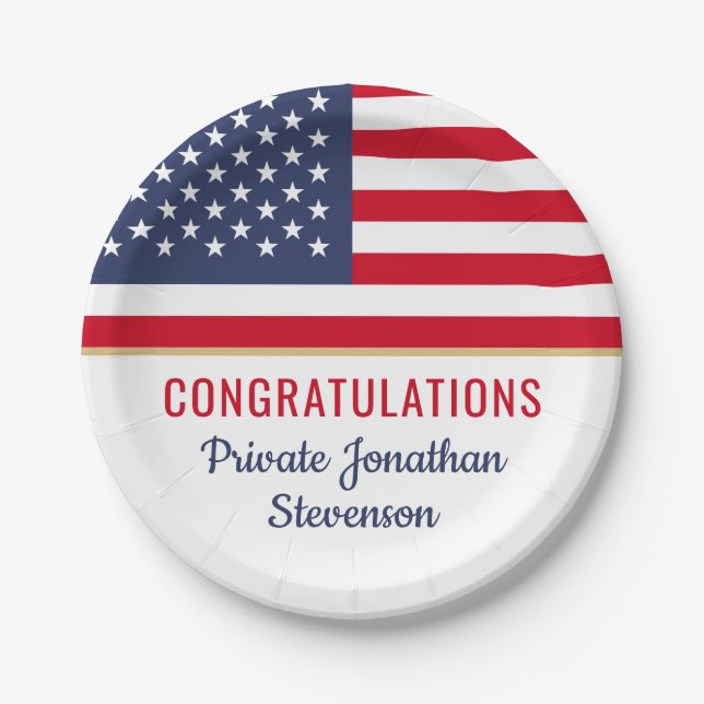 Patriotic Military Graduation Army American Flag Paper Plates (Front)