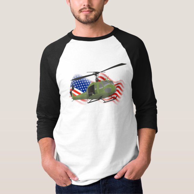 Patriotic Military Huey Helicopter T-Shirt (Front)