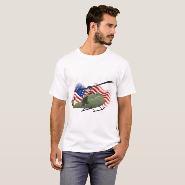 Patriotic Military Huey Helicopter T-shirt (Front Full)