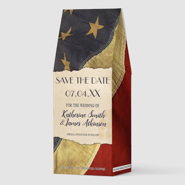 Patriotic Military  Old USA Flag Save The Date Roasted Coffee (Front)