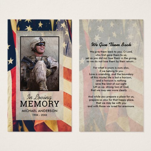 Patriotic Military Photo Funeral Prayer Card