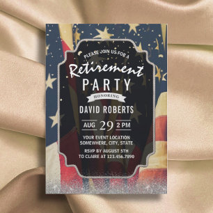 Patriotic Military Retirement Modern Silver Invitation