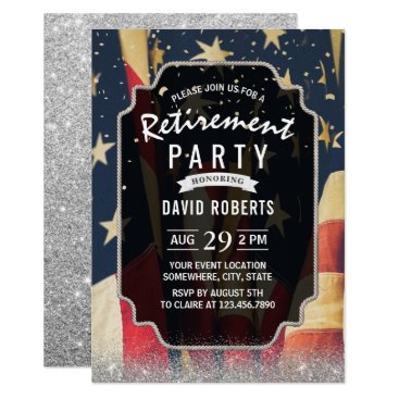 Patriotic Military Retirement Modern Silver Invitation Patriotic Military Retirement Modern Silver Invitation