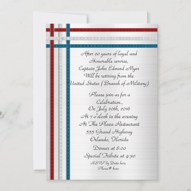 Patriotic military retirement party Invitation (Front)