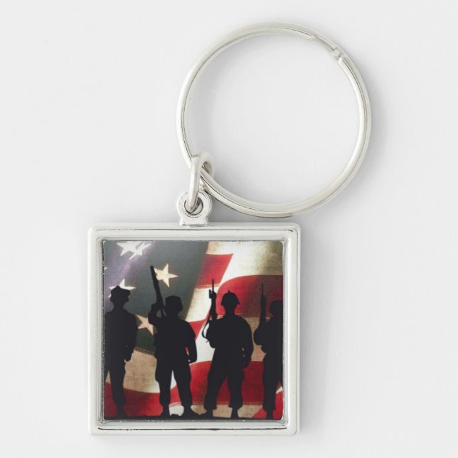 Patriotic Military Soldier Silhouettes Keychain (Front)