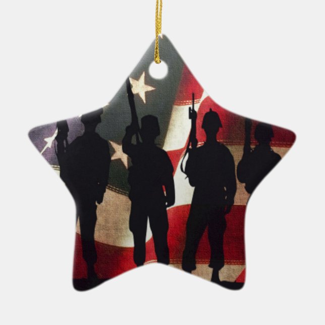 Patriotic Military Soldiers Silhouette Ceramic Ornament (Front)