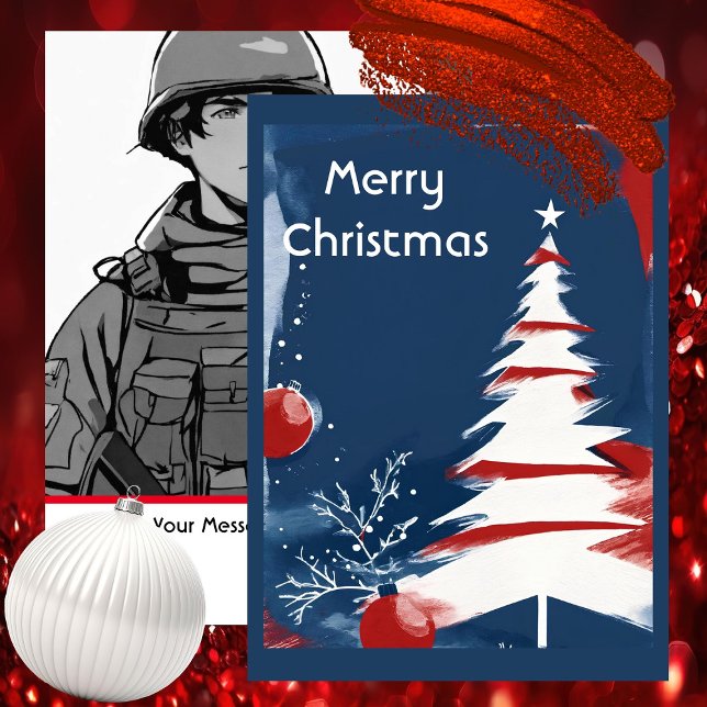 Patriotic Military USA Christmas Note Card (Modern Patriotic Design -  Unique Art by Pansylee for Pretty Postals - Mail Made Modern)
