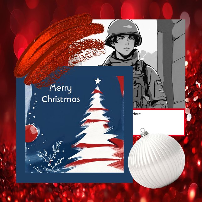 Patriotic Military USA Christmas Note Card (Modern Patriotic Design -  Unique Art by Pansylee for Pretty Postals - Mail Made Modern)