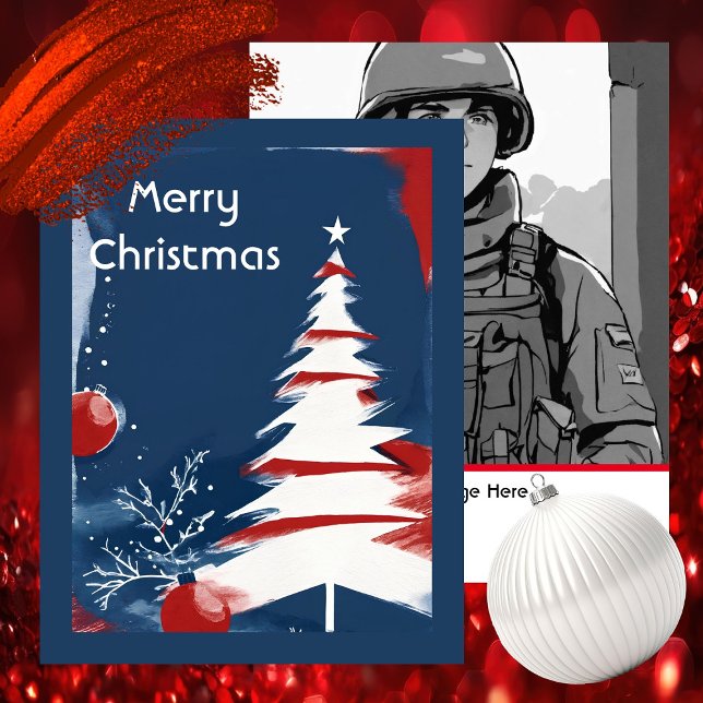 Patriotic Military USA Christmas Note Card (Modern Patriotic Design -  Unique Art by Pansylee for Pretty Postals - Mail Made Modern)