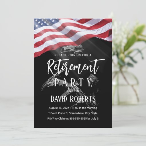 Patriotic Military Veteran USA Army Retirement Invitation | Zazzle