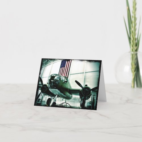 Patriotic Military WWII Plane with American Flag Card
