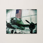 Patriotic Military WWII Plane with American Flag Jigsaw Puzzle
