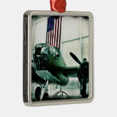 Patriotic Military WWII Plane with American Flag Metal Ornament (Right)