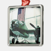 Patriotic Military WWII Plane with American Flag Metal Ornament (Left)