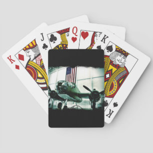 Patriotic Military WWII Plane with American Flag Poker Cards