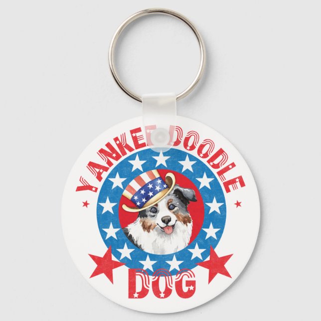 Patriotic Miniature American Shepherd Keychain (Front)
