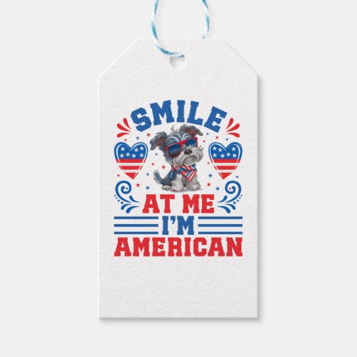 Patriotic Miniature Schnauzer Dog for 4th Of July Gift Tags