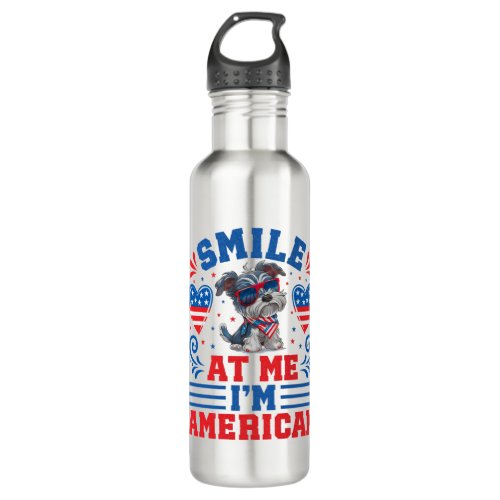 Patriotic Miniature Schnauzer Dog for 4th Of July Stainless Steel Water Bottle