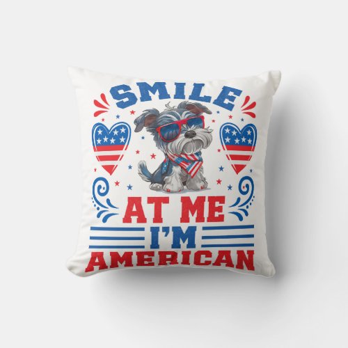 Patriotic Miniature Schnauzer Dog for 4th Of July Throw Pillow