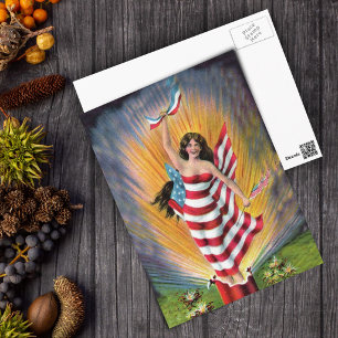 Patriotic Miss Liberty USA Flag Postcard
