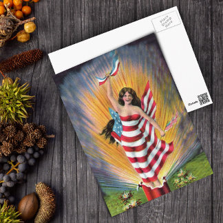 Patriotic Miss Liberty USA Flag Postcard