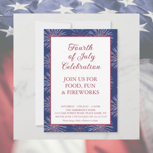 Patriotic Modern 4th of July Fireworks Party  Invitation