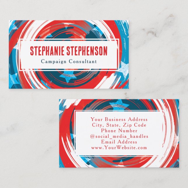 Patriotic Modern Red White Blue Abstract American  Business Card (Front/Back)