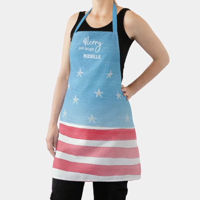 Patriotic Modern Watercolor Flag Apron (Insitu)