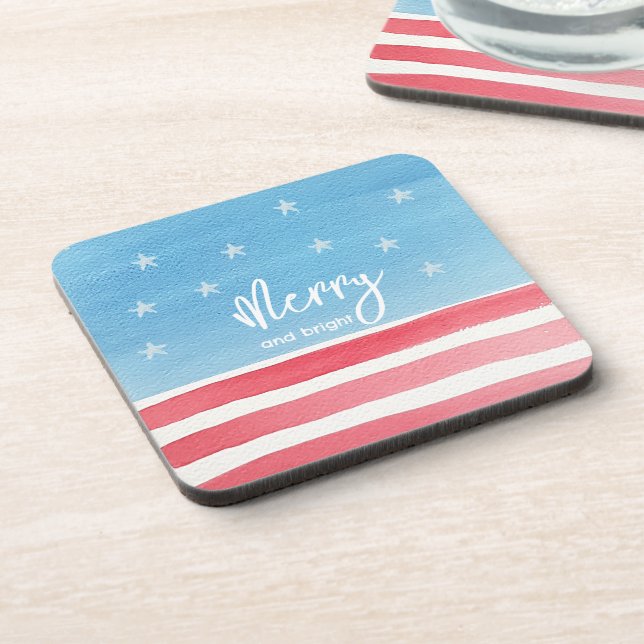 Patriotic Modern Watercolor Flag Beverage Coaster (Left Side)