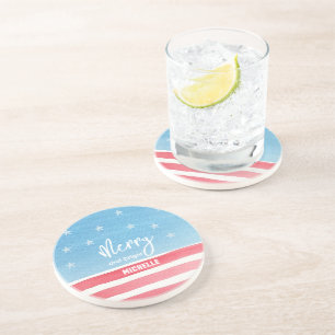 Patriotic Modern Watercolor Flag Coaster