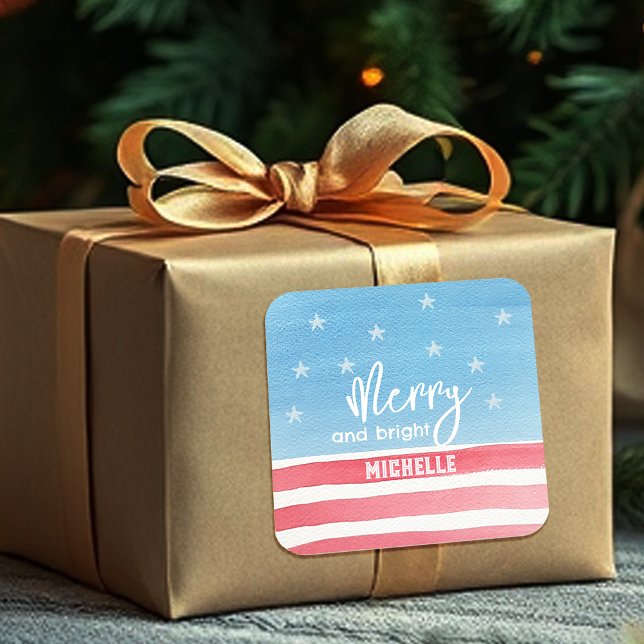 Patriotic Modern Watercolor Flag Square Sticker (Creator Uploaded)