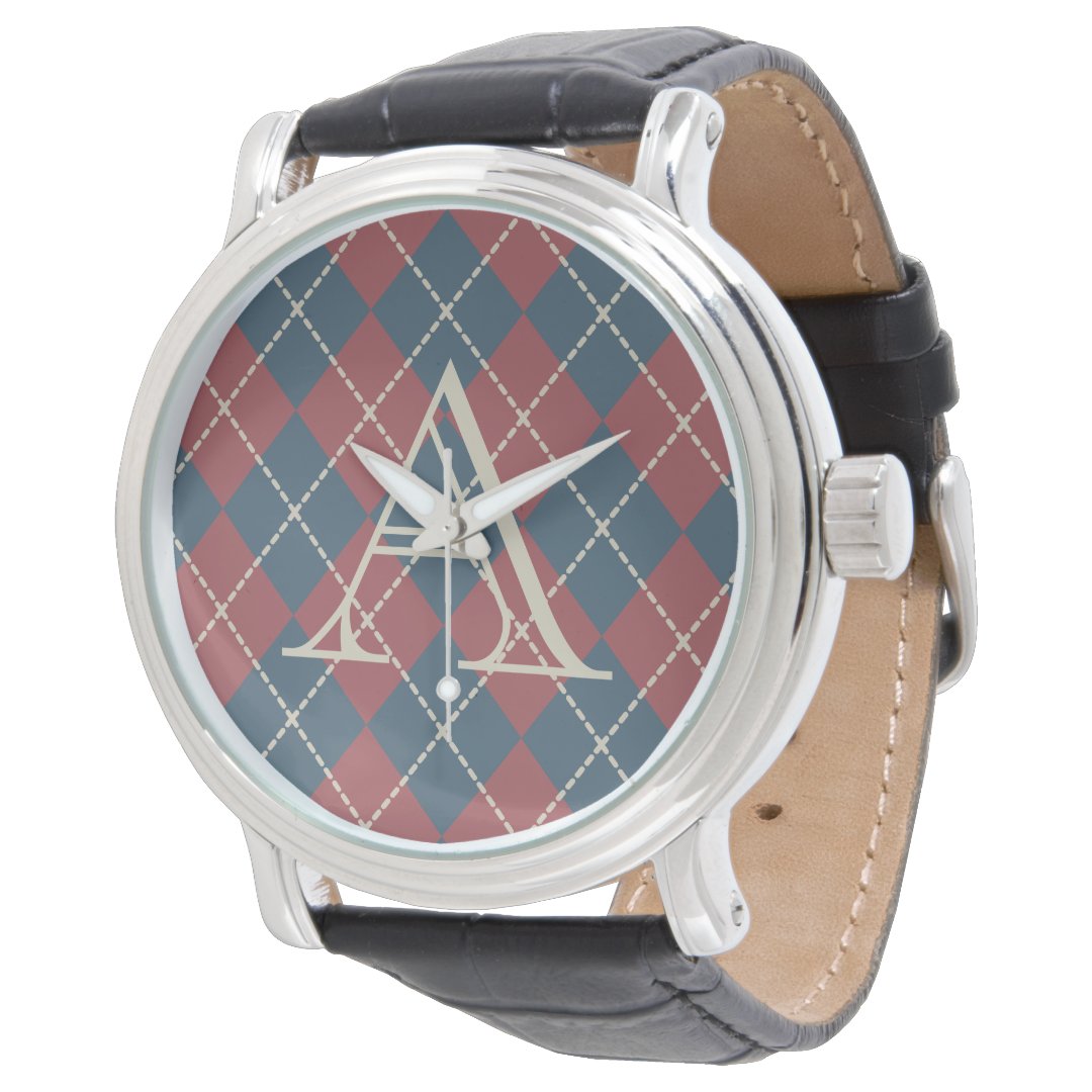 Patriotic Monogram Argyle Watch (Angled)