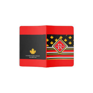 Patriotic Monogram Faux Gold Maple Canadian Passport Holder