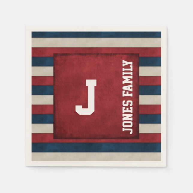 Patriotic Monogram Paper Napkins (Front)