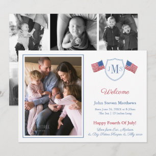 Patriotic Monogram Photo Collage Baby Boy Birth Announcement