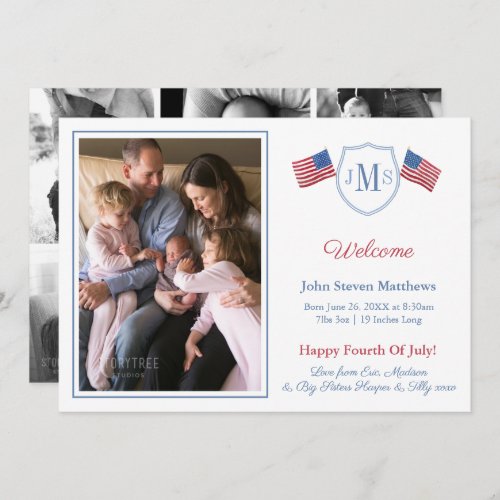 Patriotic Monogram Photo Collage Baby Boy Birth Announcement