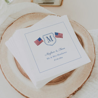 Patriotic Monogram Wedding Crest USA Flags Party Napkins
