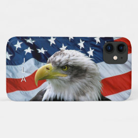 Patriotic Monogramed Bald Eagle and American Flag