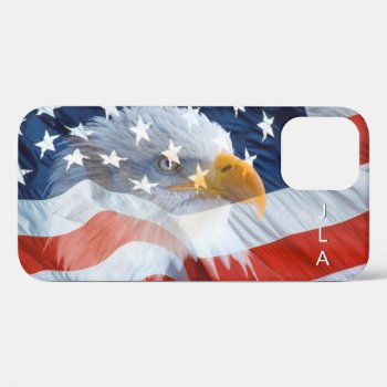 Patriotic Monogrammed Bald Eagle American Flag Iphone 12 Case by tjustleft at Zazzle
