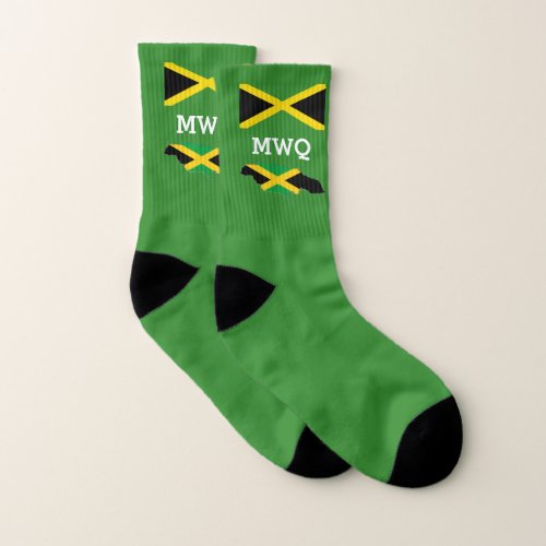 Patriotic  Monogrammed  Flag of JAMAICA Green Socks