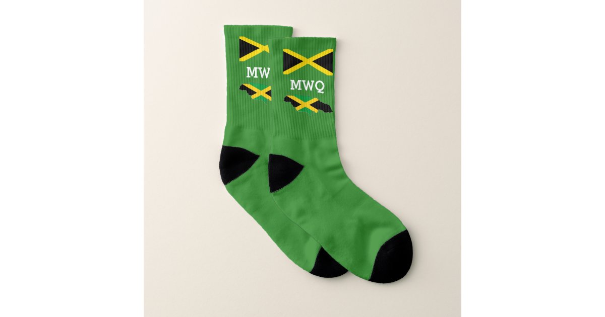 Patriotic Monogrammed Flag of JAMAICA Green Socks Zazzle